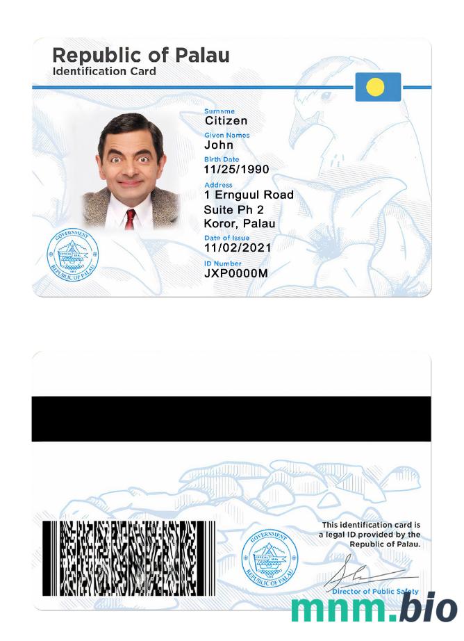 Przykład karty identyfikacyjnej Palau w formacie PSD, w pełni edytowalny